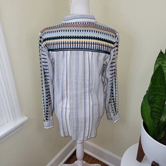 Anthropologie The Cate Classic Button Up Embroidered Stripe Shirt Women's SZ XS - Picture 5 of 13
